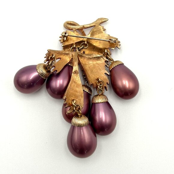 VTG Grape Cluster Brooch & Clip-On Earrings SET I Purple & Gold Enamel Granny - Picture 4 of 9